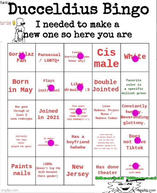 genuinely can't even read half of them | image tagged in ducceldius bingo | made w/ Imgflip meme maker