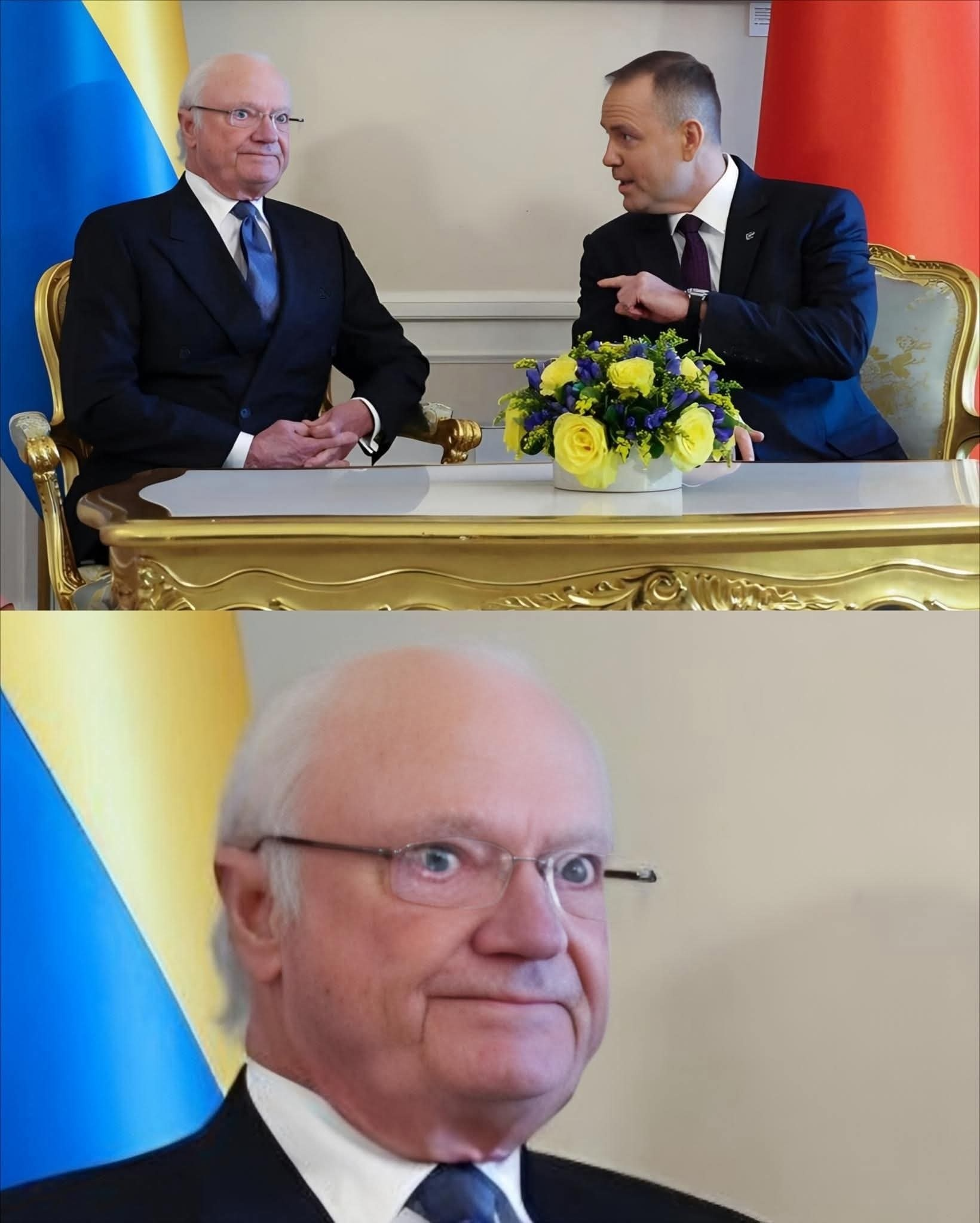 High Quality Nawrocki tłumaczy królowi szwecji Blank Meme Template