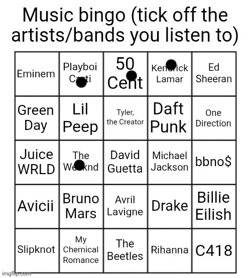 Music bingo | image tagged in music bingo | made w/ Imgflip meme maker