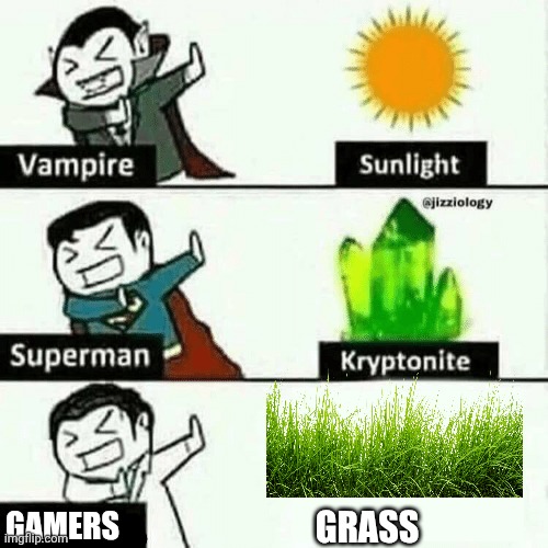 Our one fatal weakness | GRASS; GAMERS | image tagged in weakness | made w/ Imgflip meme maker