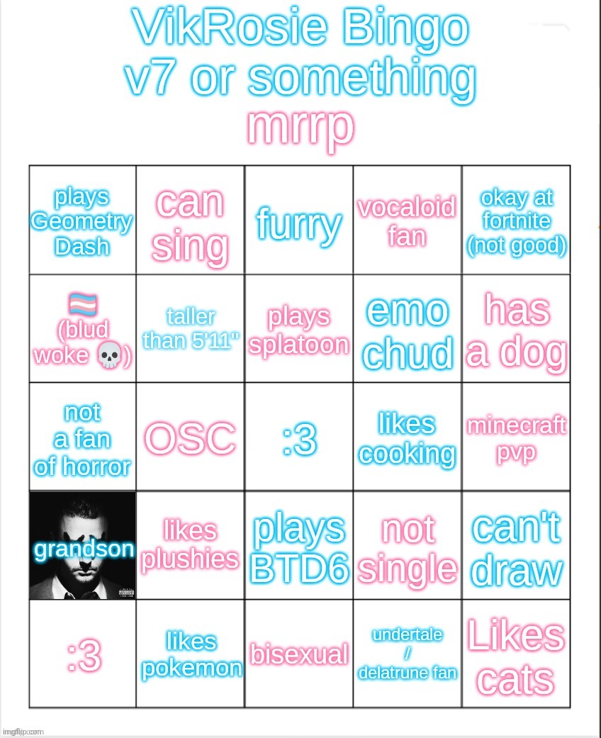 made a new bingo | image tagged in vikrosie bingo new | made w/ Imgflip meme maker