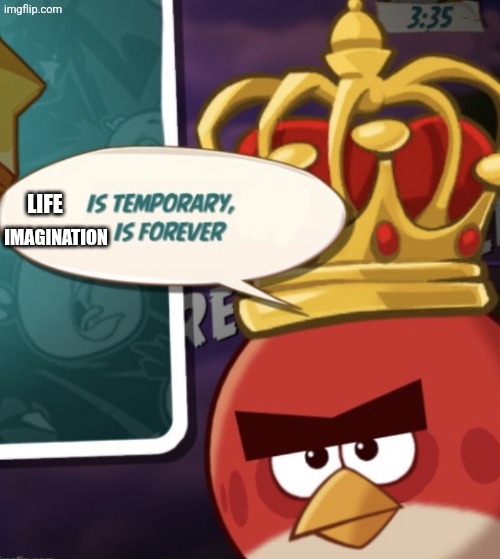 King Red Says: | LIFE; IMAGINATION | image tagged in __ is temporary __ is forever | made w/ Imgflip meme maker