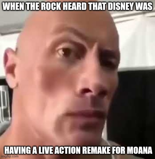 The Rock Eyebrows | WHEN THE ROCK HEARD THAT DISNEY WAS; HAVING A LIVE ACTION REMAKE FOR MOANA | image tagged in the rock eyebrows | made w/ Imgflip meme maker