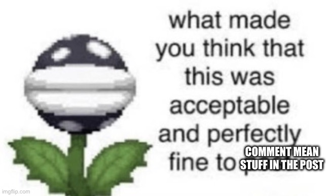 What made you think that this was acceptable to post | COMMENT MEAN STUFF IN THE POST | image tagged in what made you think that this was acceptable to post | made w/ Imgflip meme maker