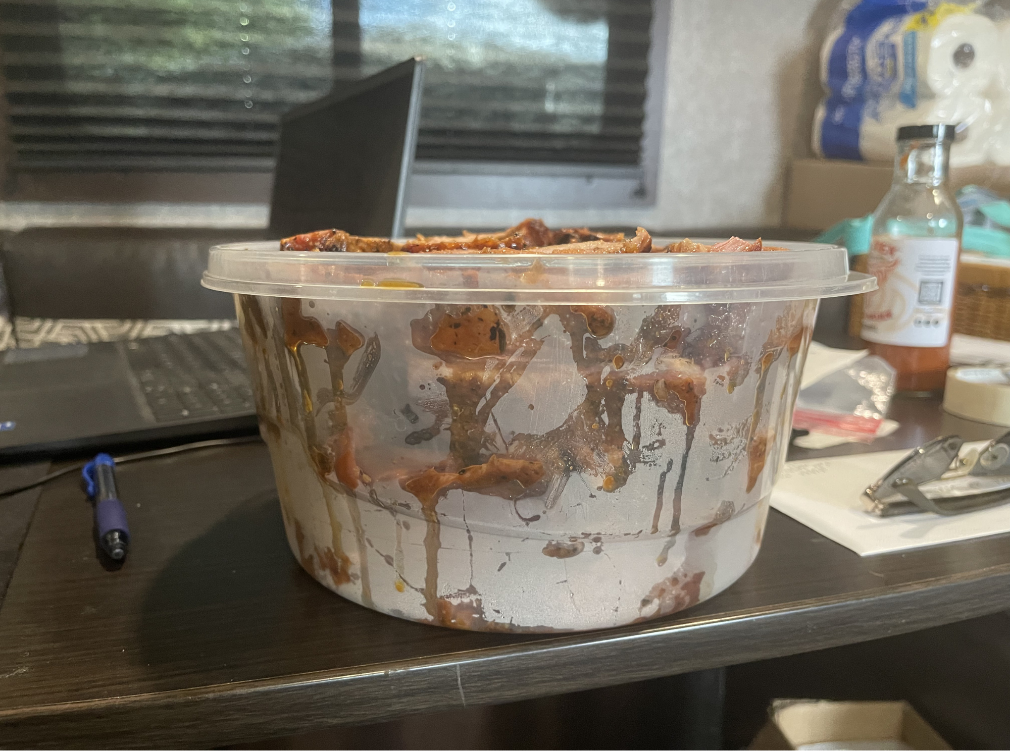 Tub of ribs, OH TEX FOOD SAUCE Blank Meme Template