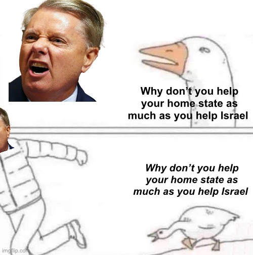 Another US last politician | Why don’t you help your home state as much as you help Israel; Why don’t you help your home state as much as you help Israel | image tagged in goose chase,politics lol,memes,derp,stupid people | made w/ Imgflip meme maker