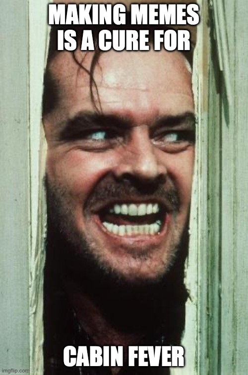 Here's Johnny Meme | MAKING MEMES IS A CURE FOR; CABIN FEVER | image tagged in memes,here's johnny | made w/ Imgflip meme maker