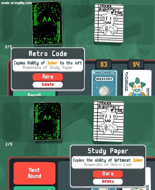 2 new jokers to my balatro mod!!! (also i removed the lore cards becuase i didnt like them) | made w/ Imgflip meme maker