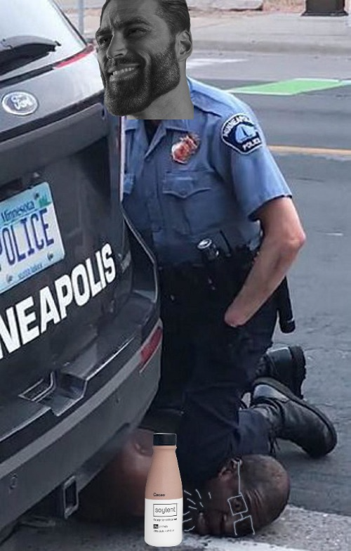 Gigachad kneeling on Soyjak's neck Blank Meme Template