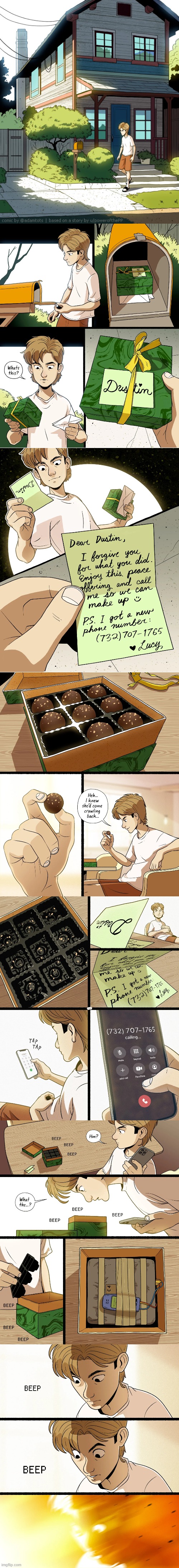 image tagged in mail,box,chocolate,phone number,bomb,explosion | made w/ Imgflip meme maker