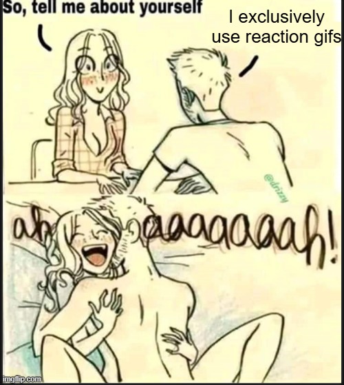 . | I exclusively use reaction gifs | image tagged in tell me about yourself better | made w/ Imgflip meme maker