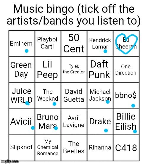 Music bingo | image tagged in music bingo | made w/ Imgflip meme maker