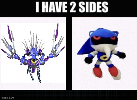 I have two sides | image tagged in i have two sides,metal sonic,sonic the hedgehog | made w/ Imgflip meme maker