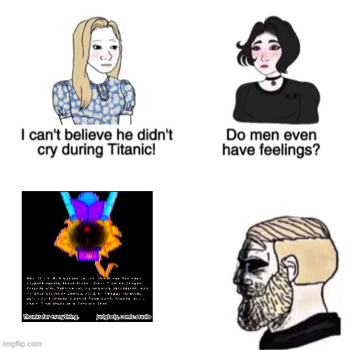 Adios Judginge Boinge | image tagged in chad crying | made w/ Imgflip meme maker