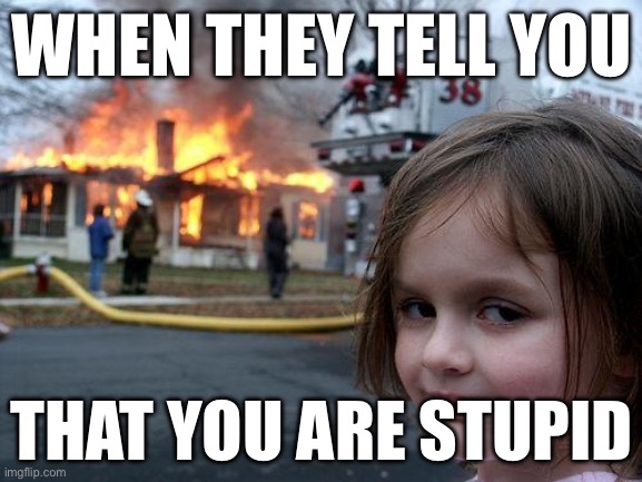 Ai is scary | WHEN THEY TELL YOU; THAT YOU ARE STUPID | image tagged in memes,disaster girl | made w/ Imgflip meme maker