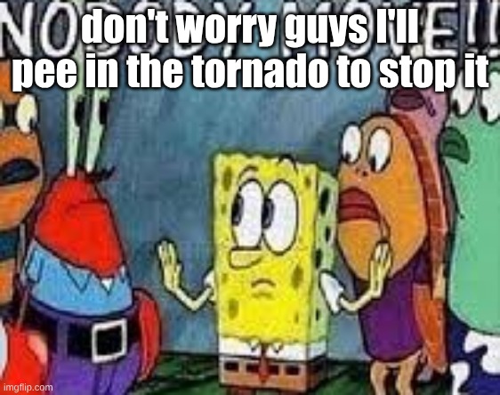#jimmeteorology | don't worry guys I'll pee in the tornado to stop it | image tagged in nobody move | made w/ Imgflip meme maker