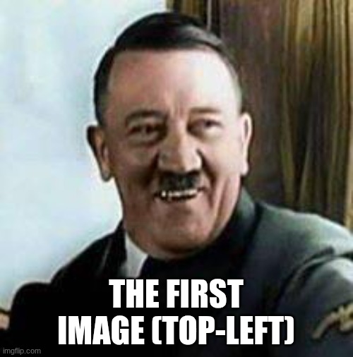 laughing hitler | THE FIRST IMAGE (TOP-LEFT) | image tagged in laughing hitler | made w/ Imgflip meme maker