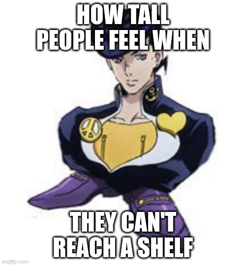 OI, SHOESKE | HOW TALL PEOPLE FEEL WHEN; THEY CAN'T REACH A SHELF | image tagged in shoeske | made w/ Imgflip meme maker