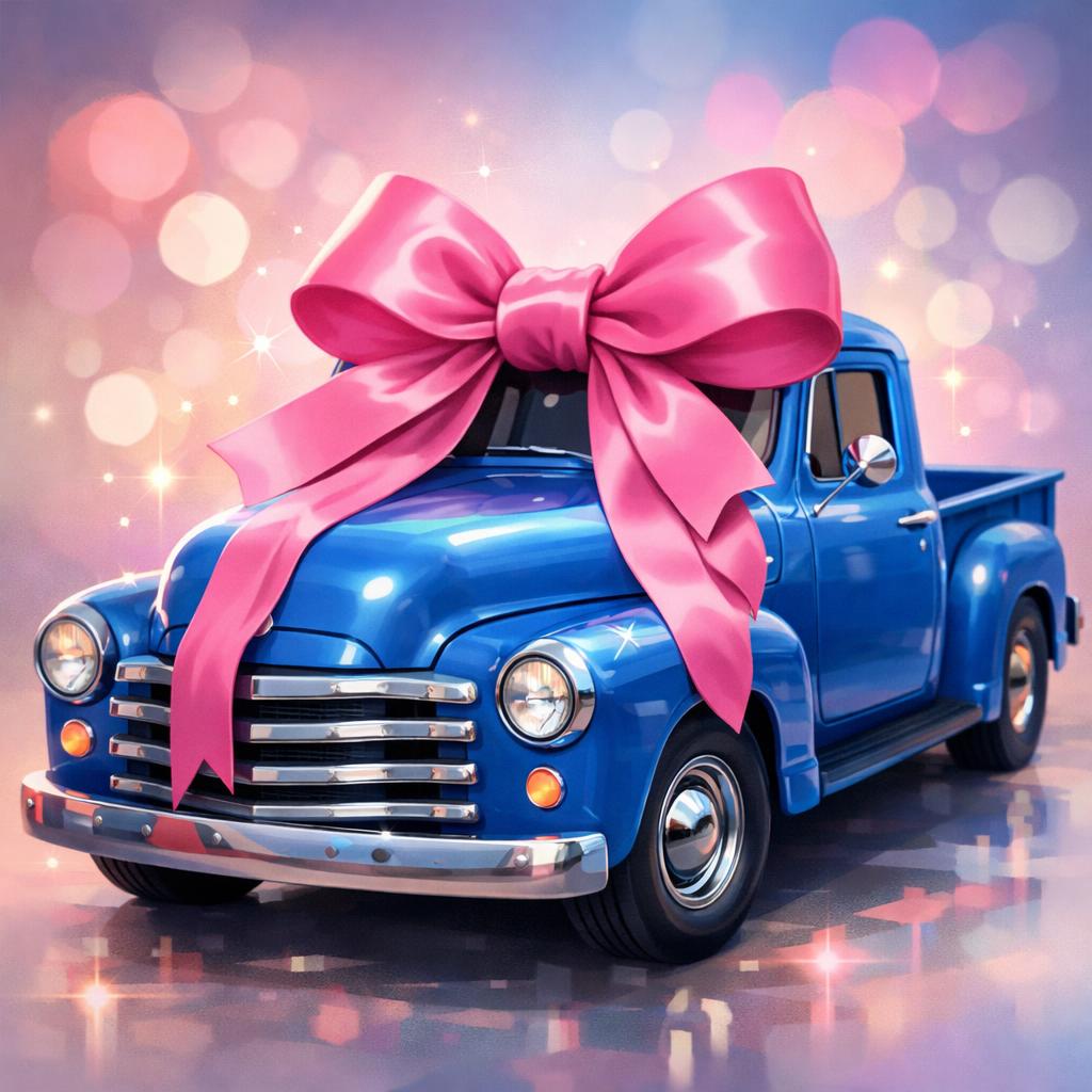 Blue truck and pink bow Blank Meme Template