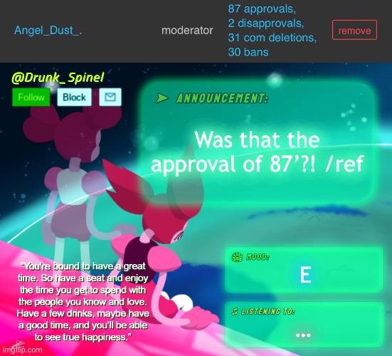 87 | Was that the approval of 87’?! /ref; E; … | made w/ Imgflip meme maker