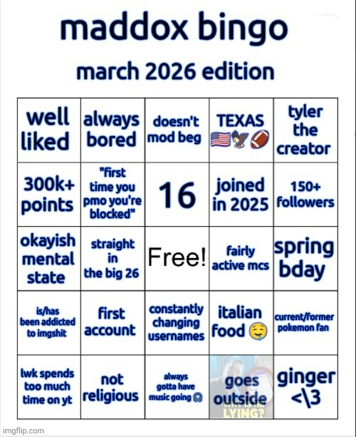 High Quality maddox bingo march 2026 edition Blank Meme Template