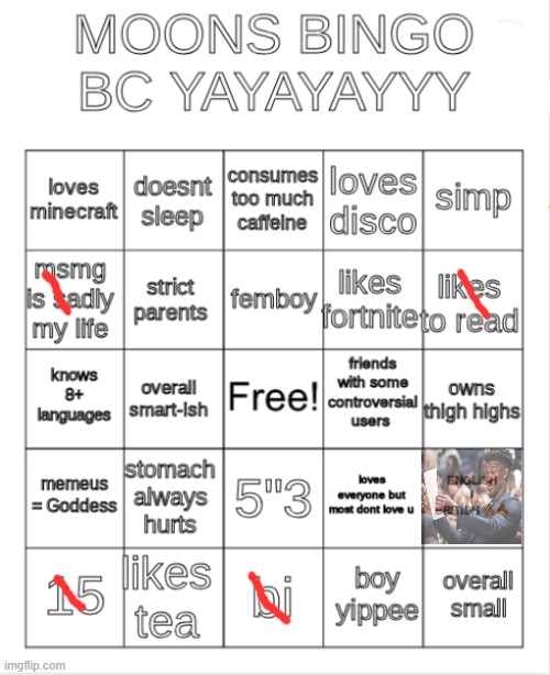 moons bingo | image tagged in moons bingo | made w/ Imgflip meme maker