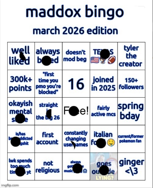 maddox bingo march 2026 edition | image tagged in maddox bingo march 2026 edition | made w/ Imgflip meme maker