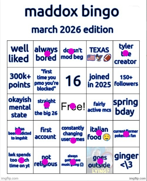 maddox bingo march 2026 edition | image tagged in maddox bingo march 2026 edition | made w/ Imgflip meme maker