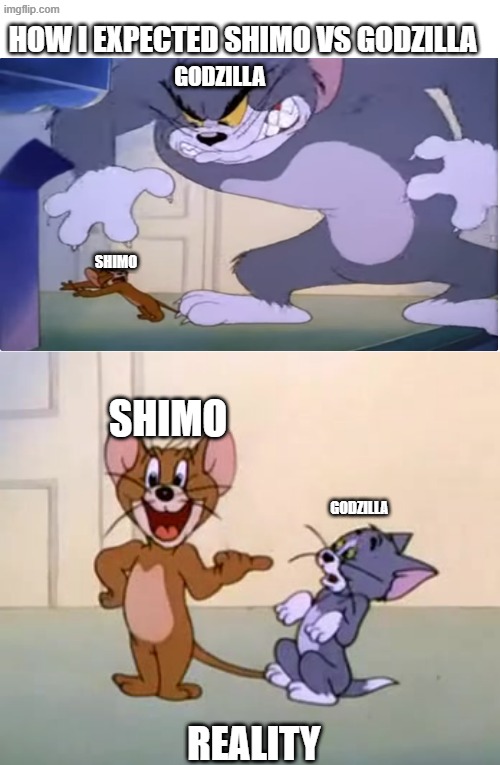 something that were my expectations | HOW I EXPECTED SHIMO VS GODZILLA; GODZILLA; SHIMO; SHIMO; GODZILLA; REALITY | image tagged in si idol pala 'to eh,godzilla | made w/ Imgflip meme maker