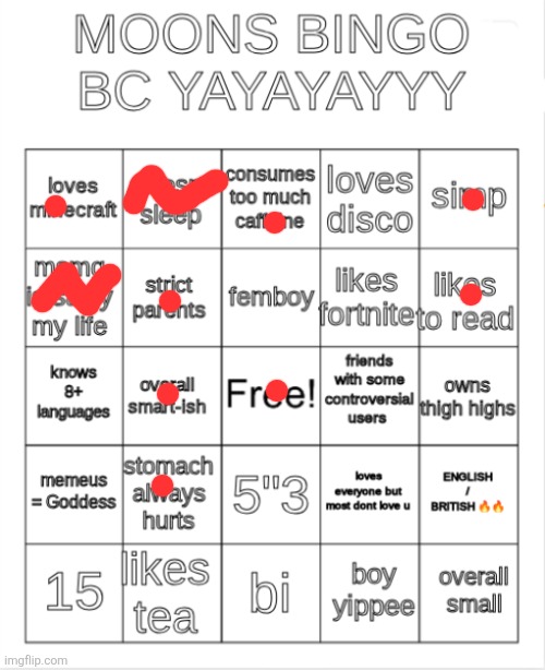 moons bingo | image tagged in moons bingo | made w/ Imgflip meme maker