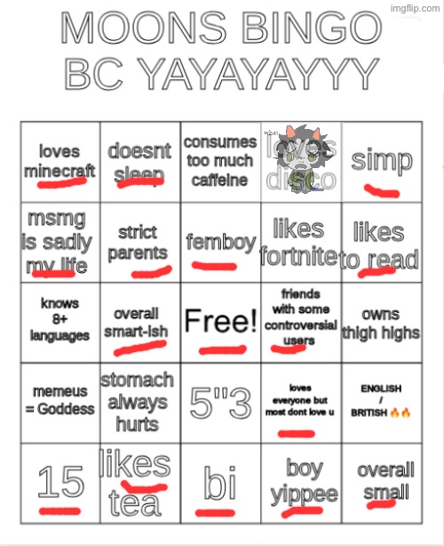 moons bingo | image tagged in moons bingo | made w/ Imgflip meme maker