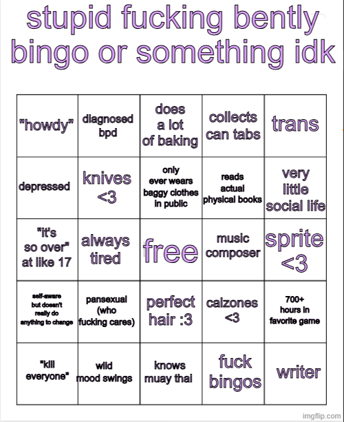 emo ass bently bingo Blank Meme Template