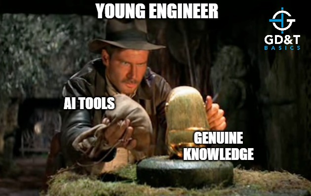 AI - useful tool or dangerous crutch? | YOUNG ENGINEER; AI TOOLS; GENUINE KNOWLEDGE | image tagged in indiana jones idol,memes,engineering,engineer,manufacturing | made w/ Imgflip meme maker