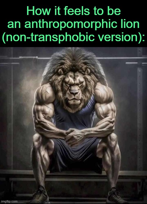 . | How it feels to be an anthropomorphic lion (non-transphobic version): | image tagged in how bro felt after saying that | made w/ Imgflip meme maker