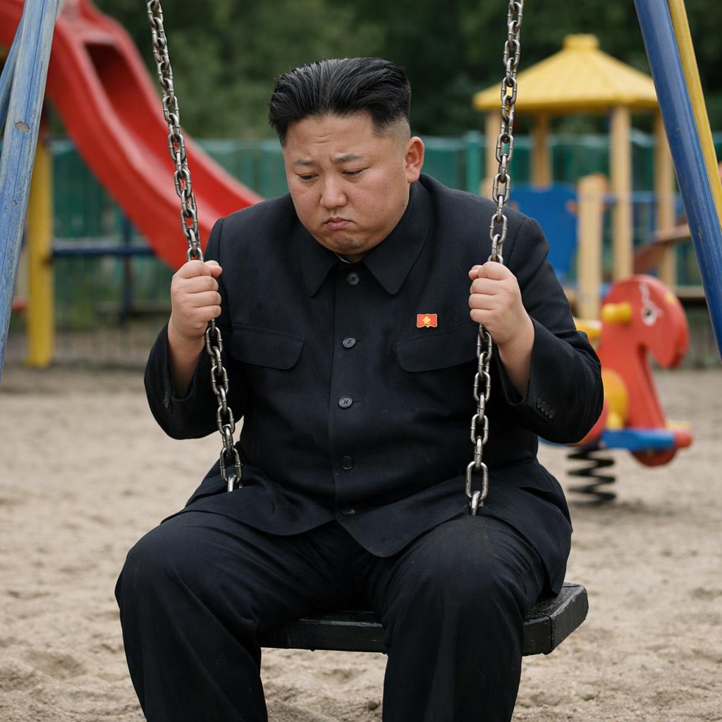 Kim jong un sad on a playground swing Blank Meme Template