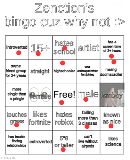 Zenction's bingo | image tagged in zenction's bingo | made w/ Imgflip meme maker