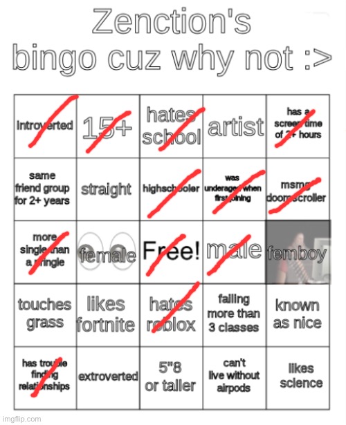 Zenction's bingo | image tagged in zenction's bingo | made w/ Imgflip meme maker