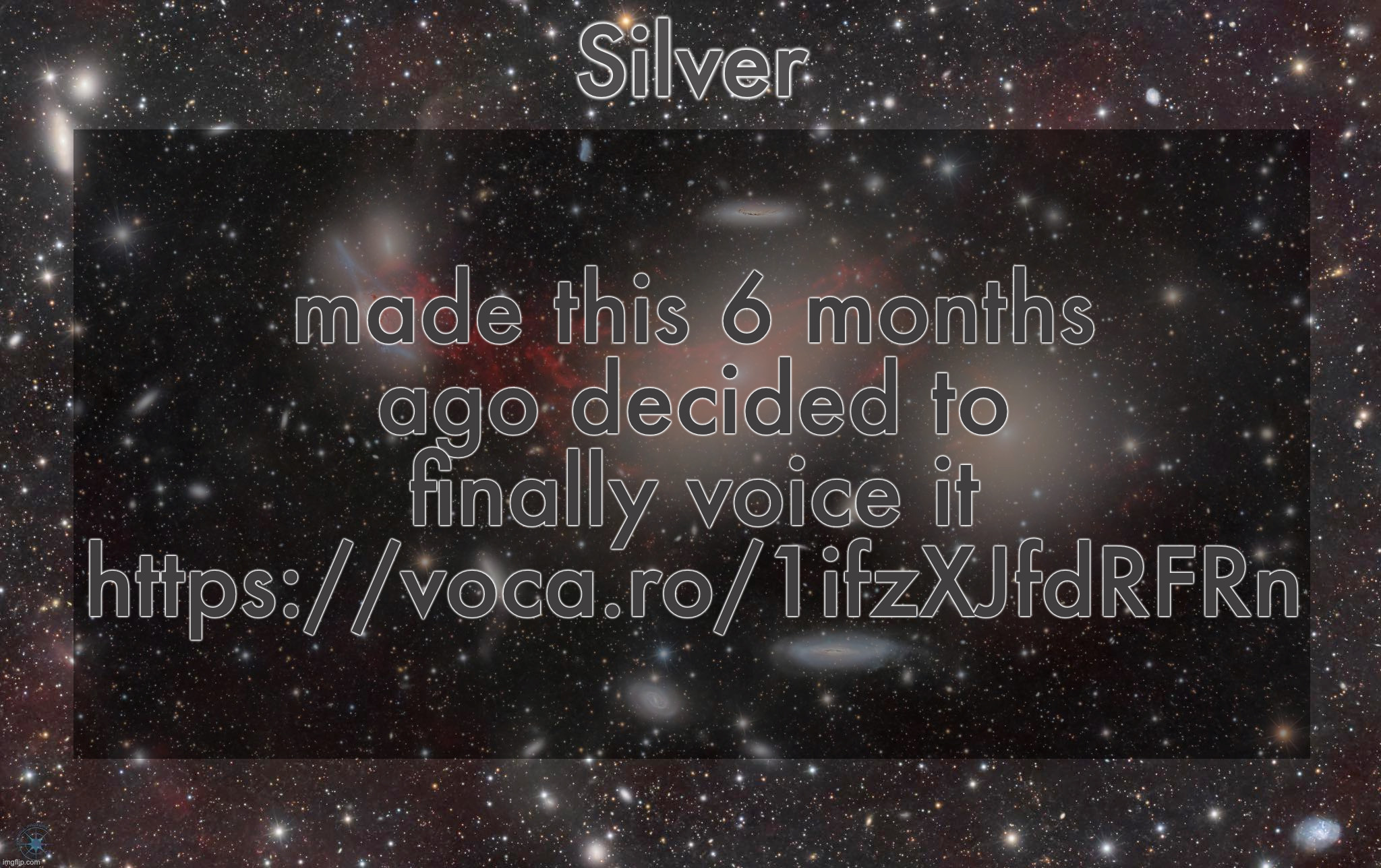 its about msmg | made this 6 months ago decided to finally voice it
https://voca.ro/1ifzXJfdRFRn | image tagged in silver's galaxy announcement temp | made w/ Imgflip meme maker