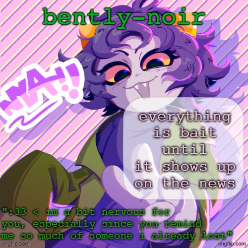 new rule | everything is bait until it shows up on the news | image tagged in bently-noir nepeta temp | made w/ Imgflip meme maker