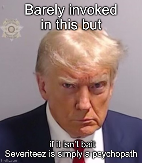 No sane people, and few insane people, simplify a human life into a form or entertainment | Barely invoked in this but; if it isn’t bait Severiteez is simply a psychopath | image tagged in donald trump mugshot | made w/ Imgflip meme maker