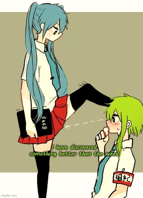 I have discovered something better than the weed | image tagged in gumi wants miku's lips | made w/ Imgflip meme maker