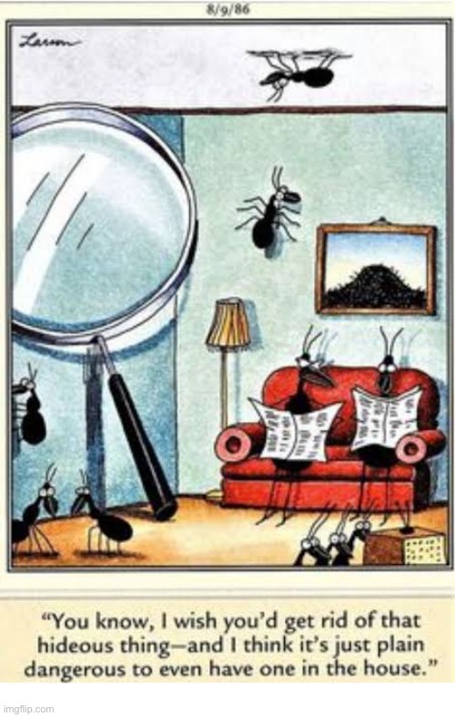 He’s just tempting fate | image tagged in the far side,comics,ants,magnifying glass,dangerous,tempting fate | made w/ Imgflip meme maker