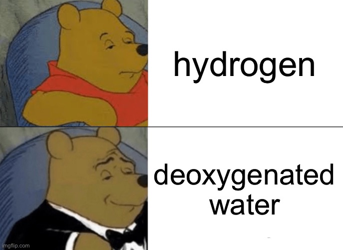 H2 | hydrogen; deoxygenated water | image tagged in memes,tuxedo winnie the pooh,can't argue with that / technically not wrong,funny,elements,chemistry | made w/ Imgflip meme maker