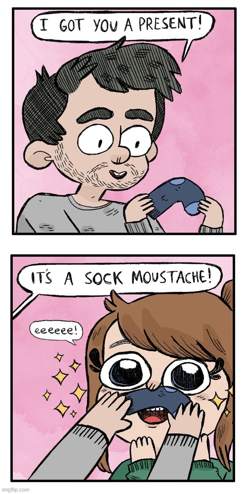 image tagged in present,sock,mustache | made w/ Imgflip meme maker