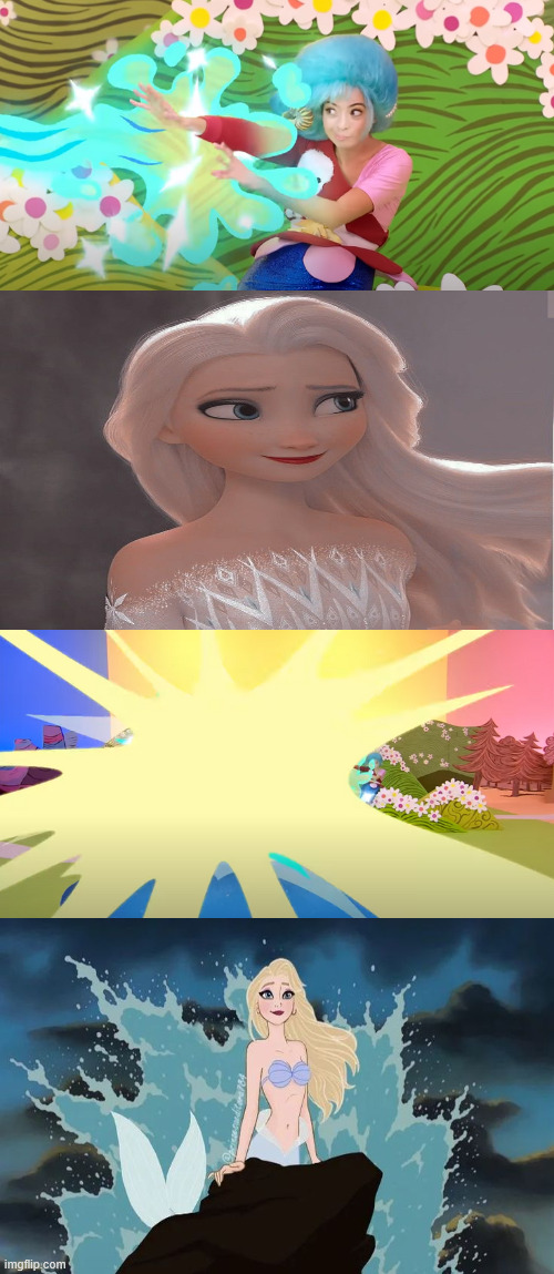 tammy turns elsa into a mermaid | image tagged in tammy turns who into blank,the little mermaid,elsa,fairy tail,frozen,gorgeous | made w/ Imgflip meme maker