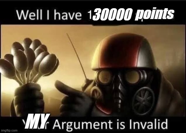well i have 144,000 spoons | 30000; points; MY | image tagged in well i have 144 000 spoons | made w/ Imgflip meme maker