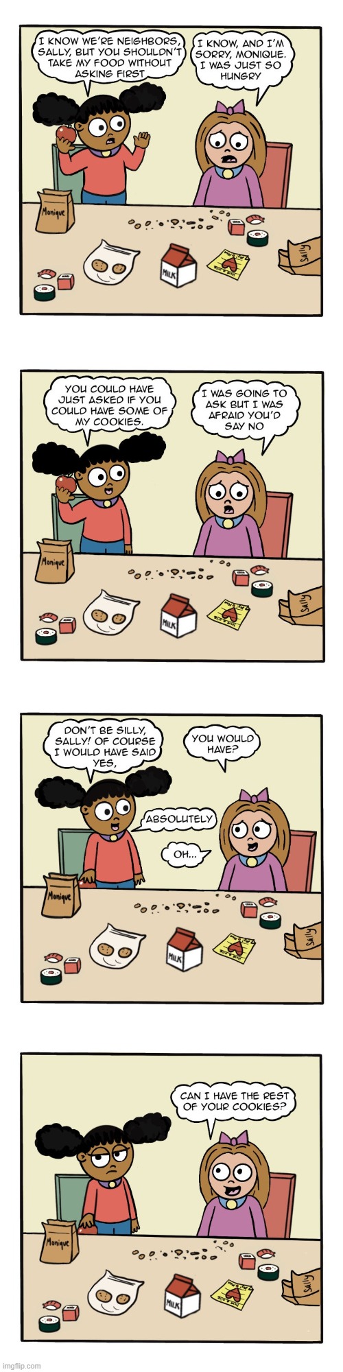 image tagged in humans,sally,asking,cookies,rest,lol | made w/ Imgflip meme maker