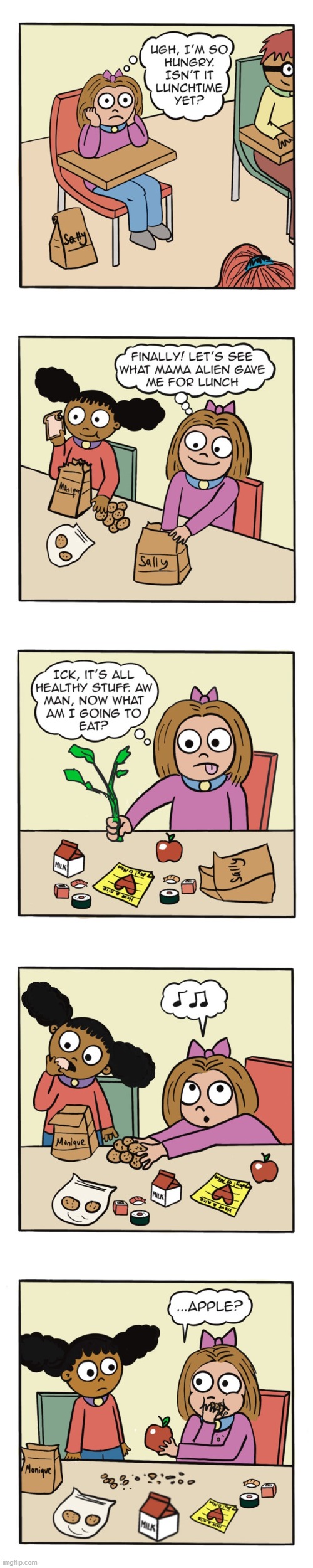 image tagged in humans,sally,school,lunch,healthy,cookies | made w/ Imgflip meme maker