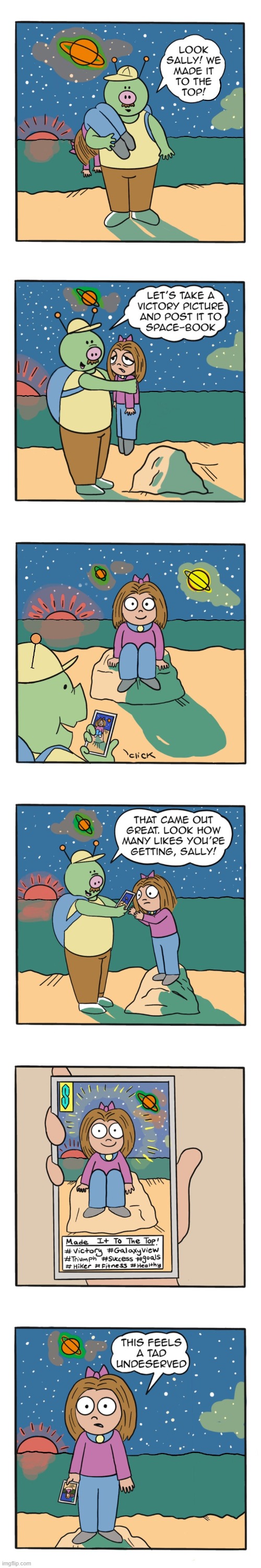 image tagged in human,sally,alien,hiking,facebook,picture | made w/ Imgflip meme maker