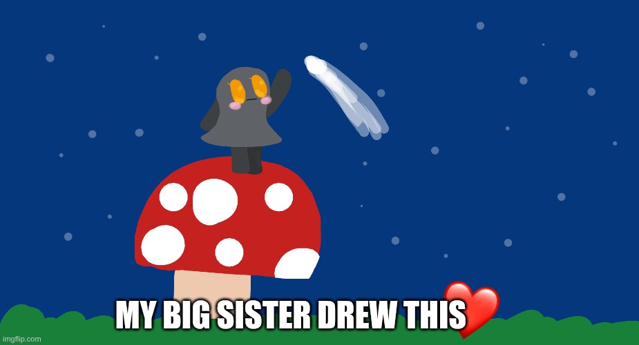 MY BIG SISTER DREW THIS | image tagged in ghost,mushroom,night sky | made w/ Imgflip meme maker